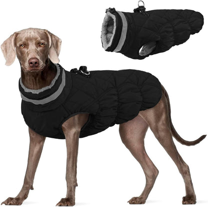 FUAMEY Dog Coat for Large Dogs,Waterproof Dog Winter Jacket with Harness Built in Puppy Cold