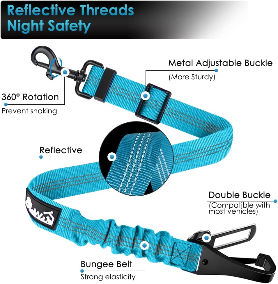 SlowTon Dog Seat Belt, Adjustable Dog Safety Belt Leash, 2 in 1 Latch Bar Attachment Dogs Car