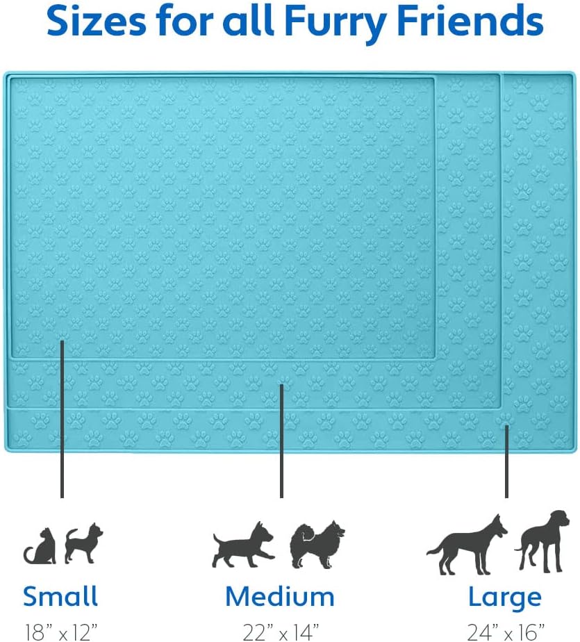 MIGHTY MONKEY 100% Waterproof Dog Food Mat, Raised Edges Silicone Pet Feeding Placemat for Cat