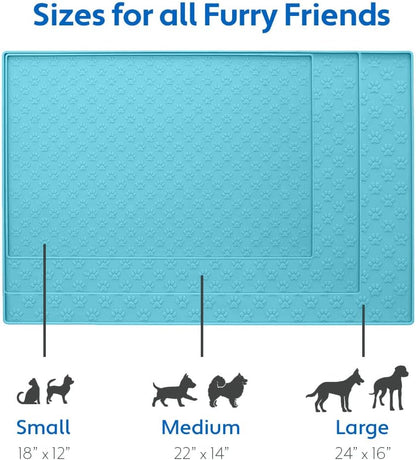 MIGHTY MONKEY 100% Waterproof Dog Food Mat, Raised Edges Silicone Pet Feeding Placemat for Cat