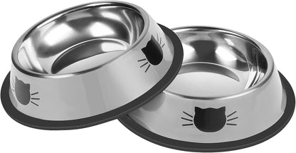 2 Pcs Non-Slip Stainless Steel Small Cat Food Bowls - Unbreakable, 7 Oz, Removable Rubber Base