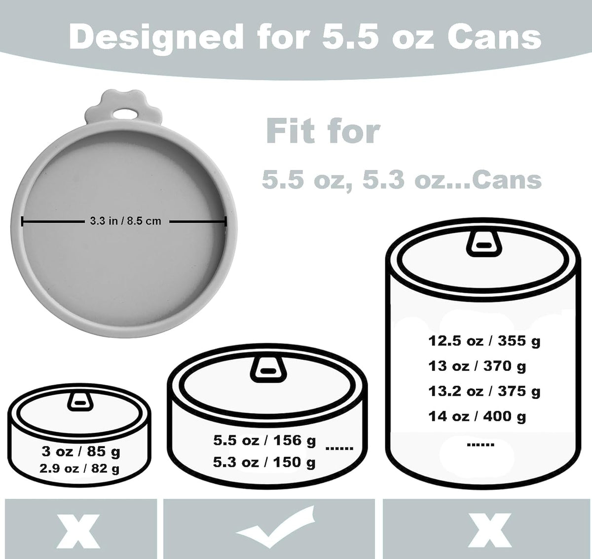 Comtim Cat Food Can Covers Lids for 5.5 oz Cans, 2 Pack Silicone Cat Food Can Lids for 5.5 oz 5.3