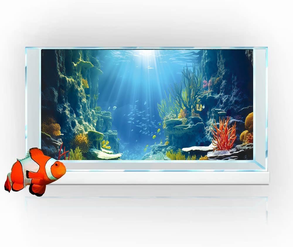 24X12IN Blue Sea Floor Aquarium Background, Natural Underwater World 3D Effect Fish Tank