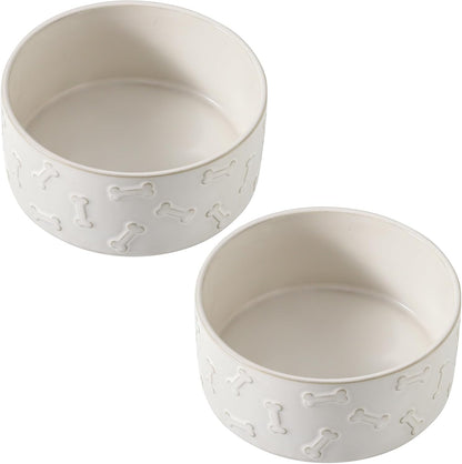 UBEE Ceramic Dog Food Bowl Set of 2, 6.1 inch Dog Bowls Dish with Bone Pattern, Pet Food Water Dish