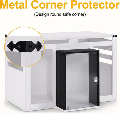 Lovupet Wooden Dog Crate Furniture, Villa Style Dog Kennel for Medium Breed with Glass Door and