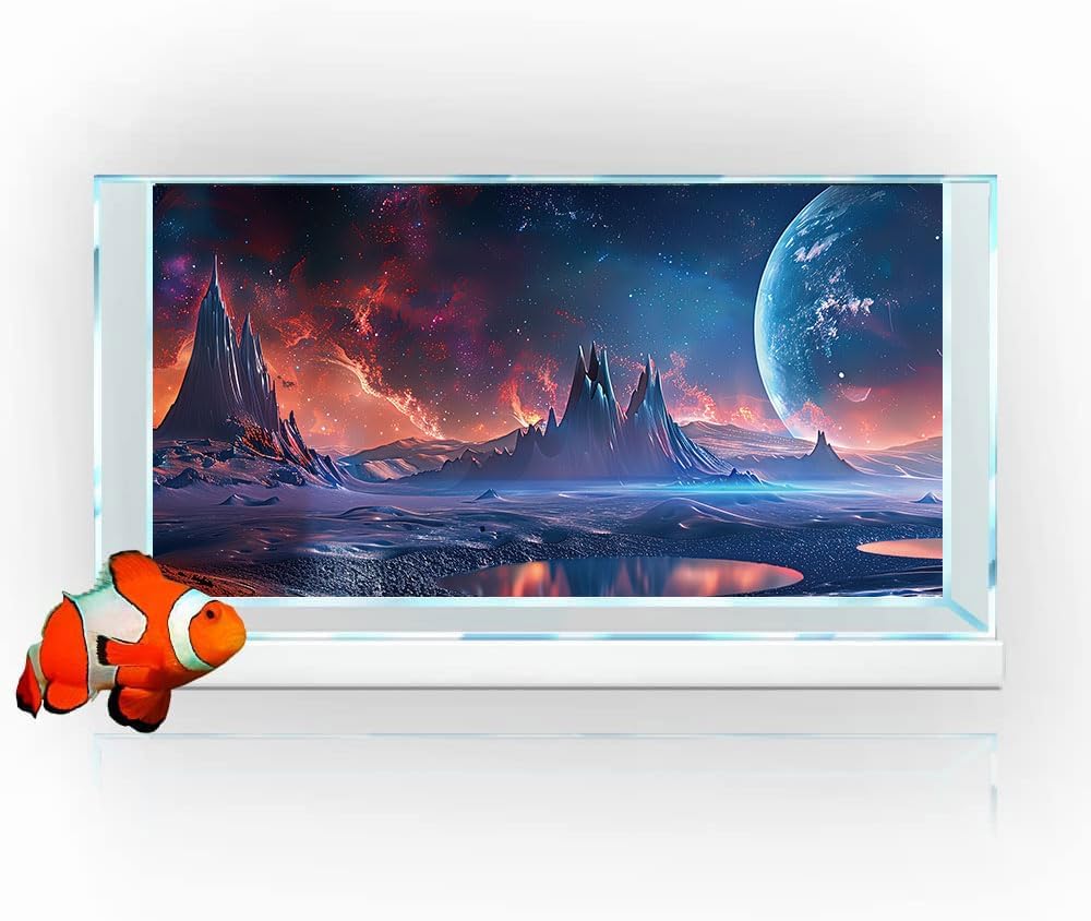 Scarlet Cosmic Aquarium Background,Cool Galaxy Parallel Space Themed Fish Tank Background, Tropical