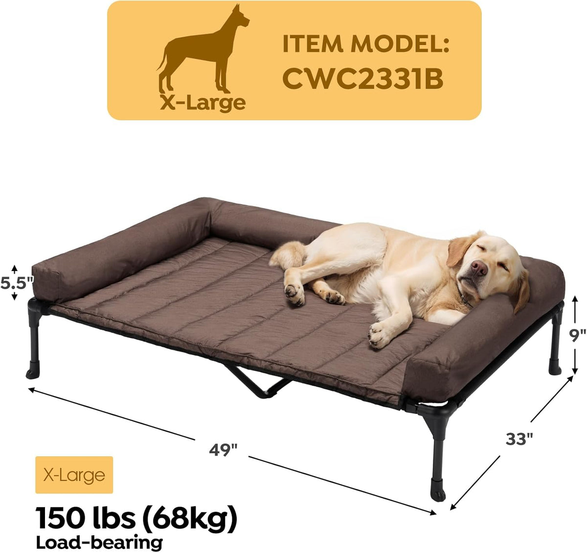Veehoo Cooling Elevated Dog Bed Add Removable Waterproof Bolster Cushion Mat, Raised Pet Cot with