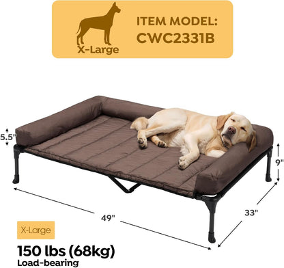 Veehoo Cooling Elevated Dog Bed Add Removable Waterproof Bolster Cushion Mat, Raised Pet Cot with