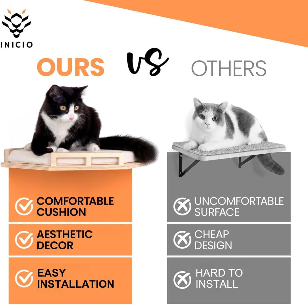 INICIO Cat Wall Shelves - Modern and Durable 3 Step Cat Furniture for Wall - Stylish Birch Floating