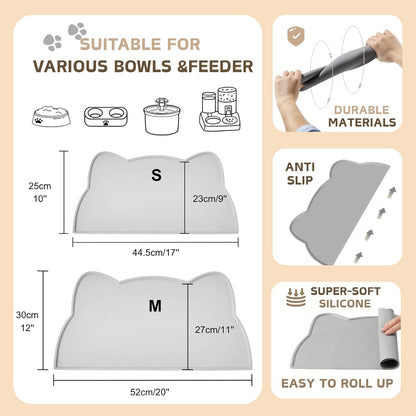 Cat Food Mat, Silicone Pet Feeding Mat for Floor Non-Slip Waterproof Dog Water Bowl Tray Cushion