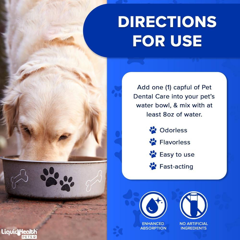 LIQUIDHEALTH Pet Dental Care Water Additive for Dogs & Cats - Fast Acting Pet Bad Breath Freshener