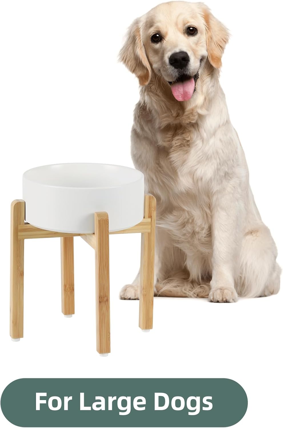 Ceramic Elevated Dog Bowl Set - Large Breed Dog Food and Water Bowl, Weighted Dishes (8.2'', 60OZ