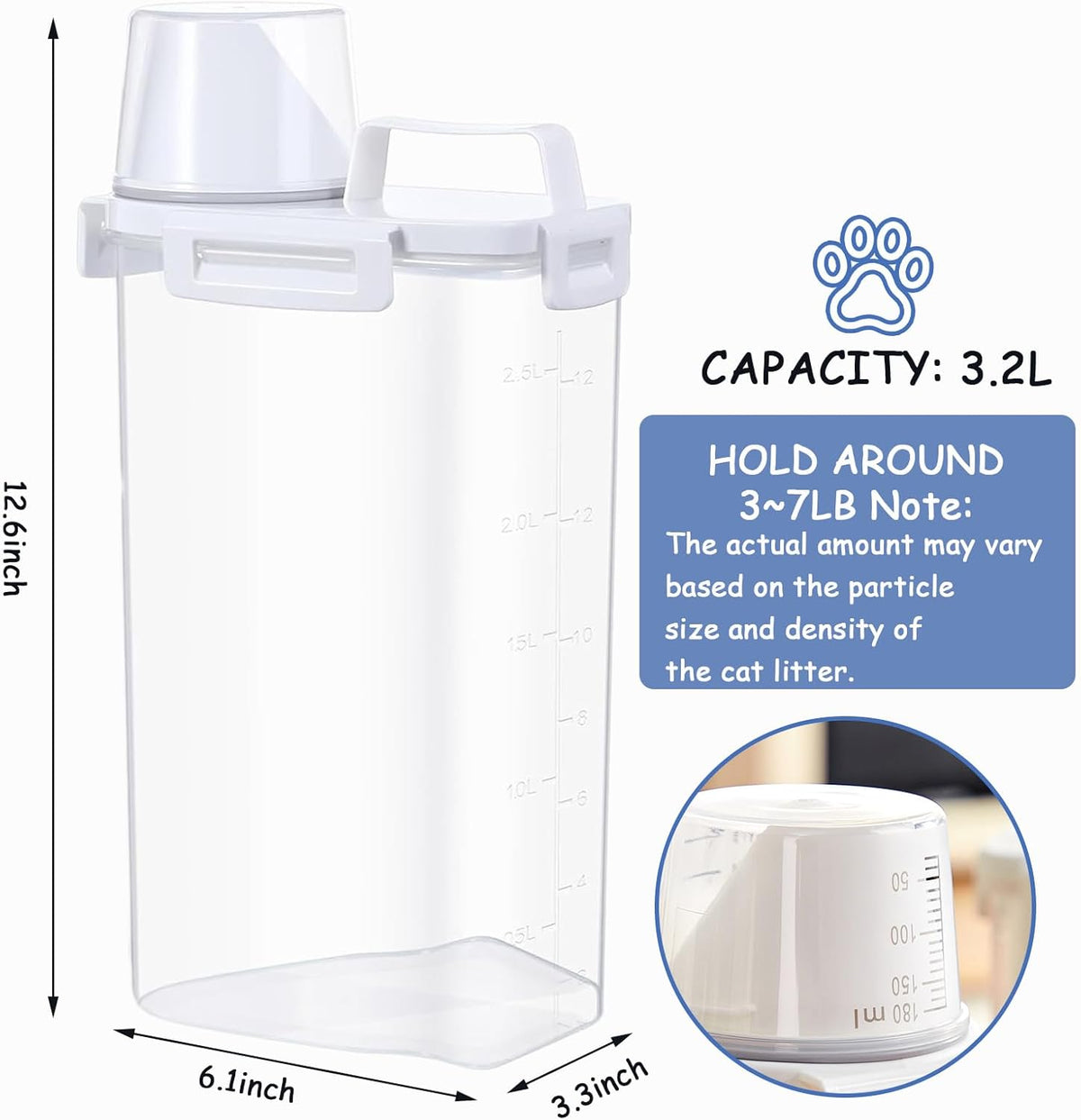 2 Pcs Cat Litter Storage Container with Airtight Lid Cat Litter Storage Bin with Spout Sealable