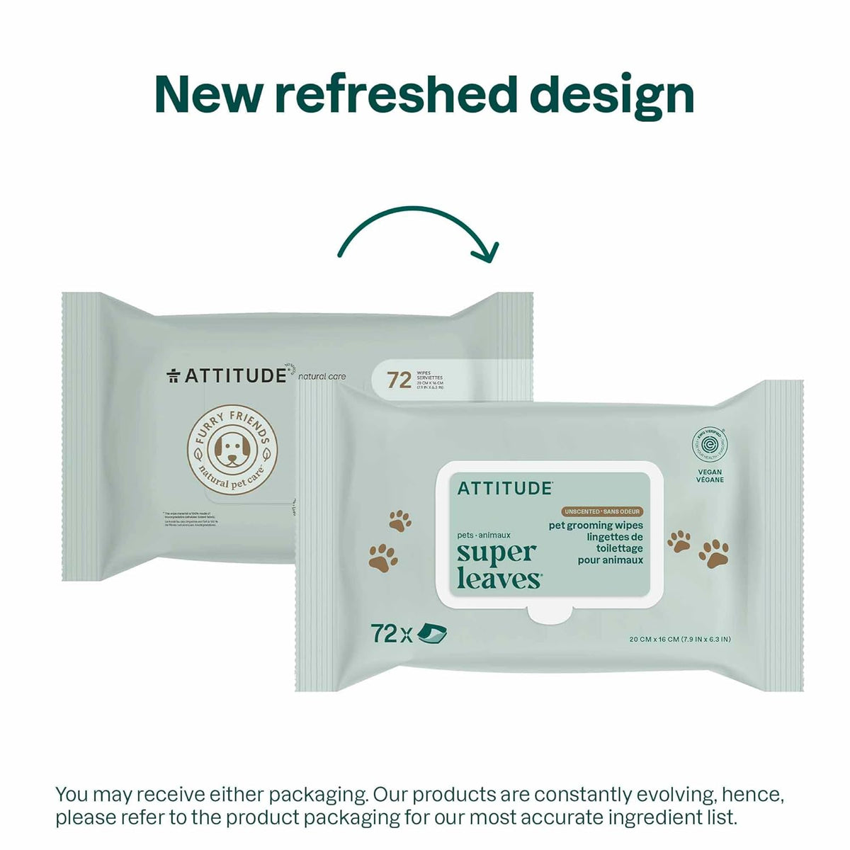 ATTITUDE Pet Wipes for Dogs & Cats, 99% Water, EWG Verified, Gentle & Unscented Cleaning Wipes for
