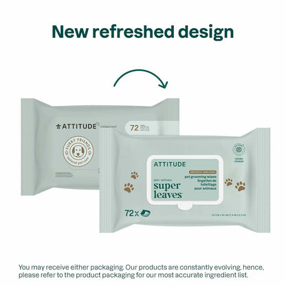 ATTITUDE Pet Wipes for Dogs & Cats, 99% Water, EWG Verified, Gentle & Unscented Cleaning Wipes for