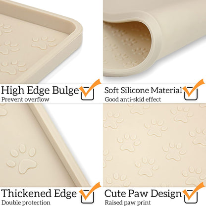 Ptlom Pet Placemat for Dog and Cat, Waterproof Non-Slip Silicone Feeding Bowl Mat Prevent Food and