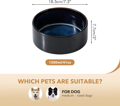 Ceramic 7.3inch Dog Bowl for Medium Breed Dogs, Anti-Slip and Weighted Pet Food and Water Dishes