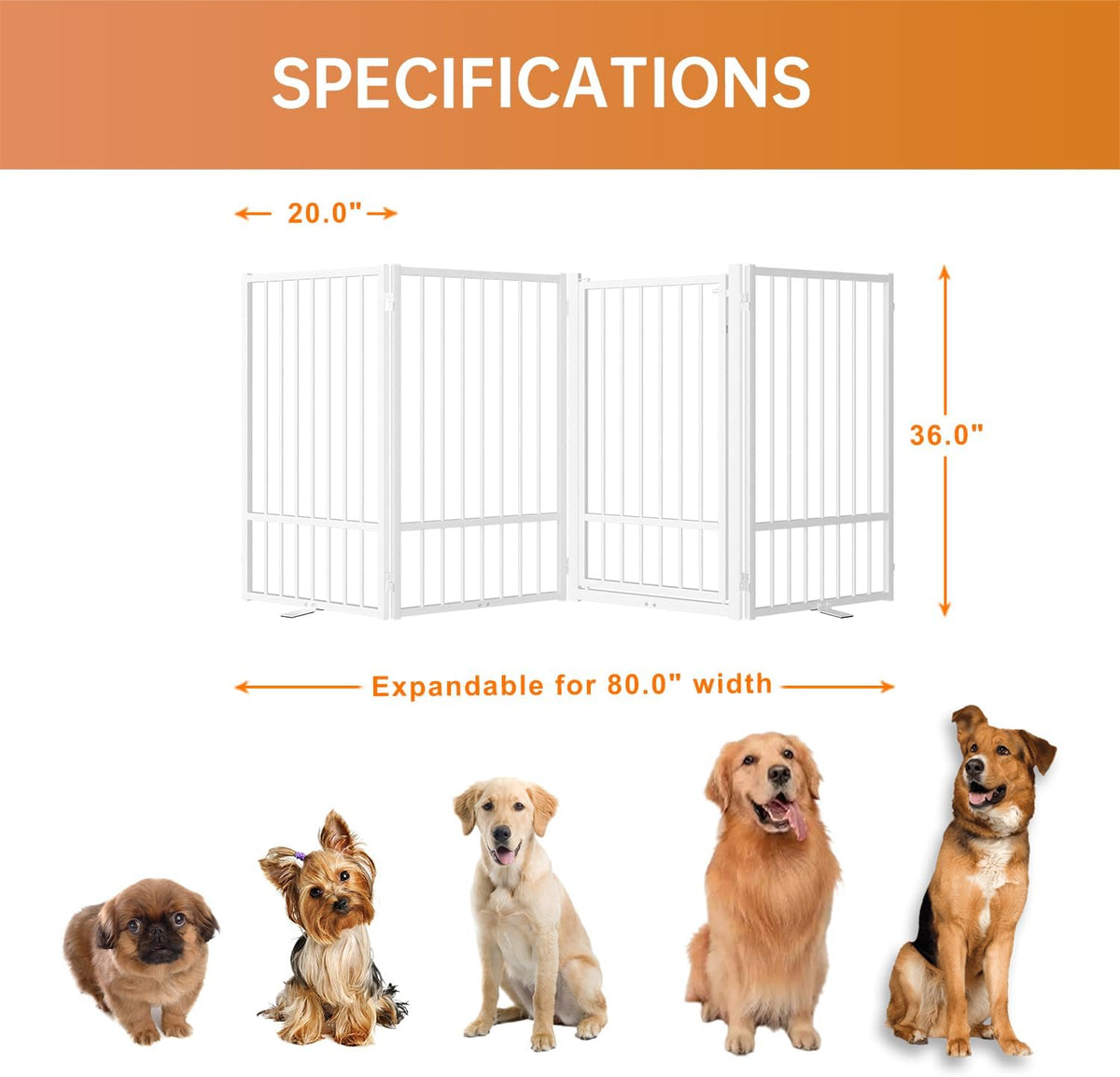 Full Metal Freestanding Dog Gate with Door, 36''Height Foldable Pet Dog Fence for Indoor & Outdoor