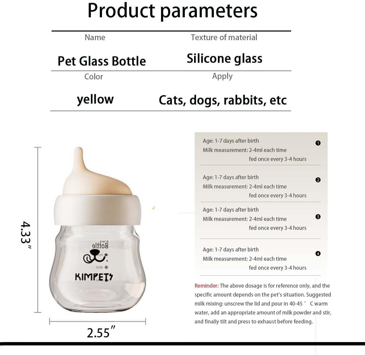 Silicone Kitten Nursing Bottle - Feeding Bottle with Nipples for Newborn Kittens, Puppies, & Small