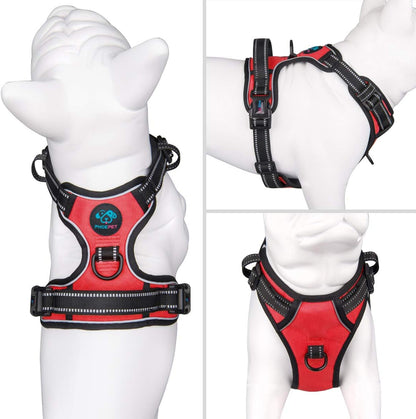 PHOEPET No Pull Dog Harness Medium Reflective Front Clip Puppy Vest with Handle,Adjustable 2 Metal