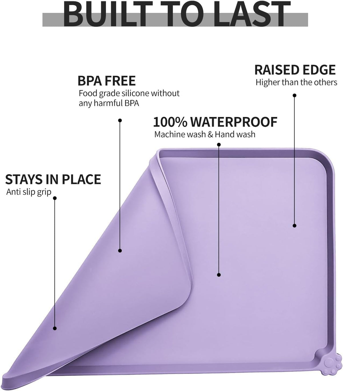 Waterproof Pet Feeding Mat with High Raised Edges, Heavier and Thicker Placemats for Cat Dog Water