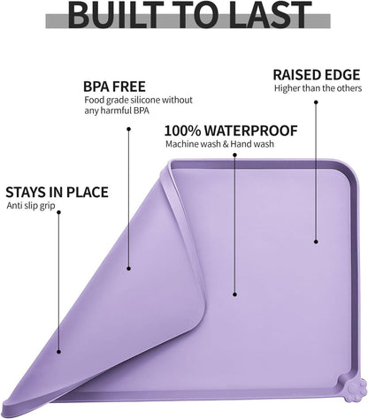 Waterproof Pet Feeding Mat with High Raised Edges, Heavier and Thicker Placemats for Cat Dog Water