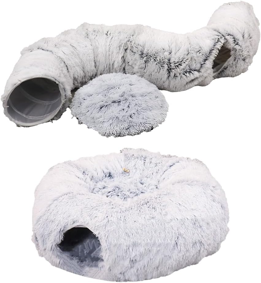 Cat Tunnel with Bed for Indoor Use Under Christmas Tree Soft Plush Cat Cave Donut Tunnel