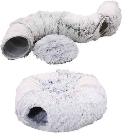 Cat Tunnel with Bed for Indoor Use Under Christmas Tree Soft Plush Cat Cave Donut Tunnel