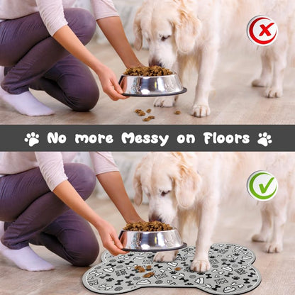 Dog Food Mats for Floors Waterproof, Pet Feeding Absorbent Water Bowl Mat Cat Placemats Gray Bone