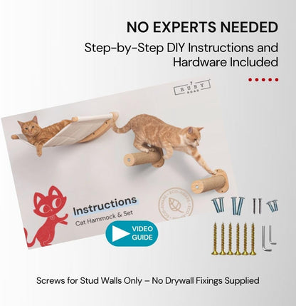 7 Ruby Road Cat Hammock Wall Mounted Shelf with Two Steps Set - Wall Shelves and Perches for