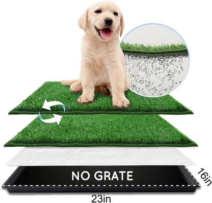 Dog Grass Pad with Tray Small 23" x 16", Dog Potty (No Grate) with Ultra-Absorbent Artificial Grass