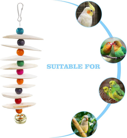 2 Pack Bird Toys with Cuttlebone, Parakeet Toys, Bird Beak Grinding Stone, Cage Accessories for