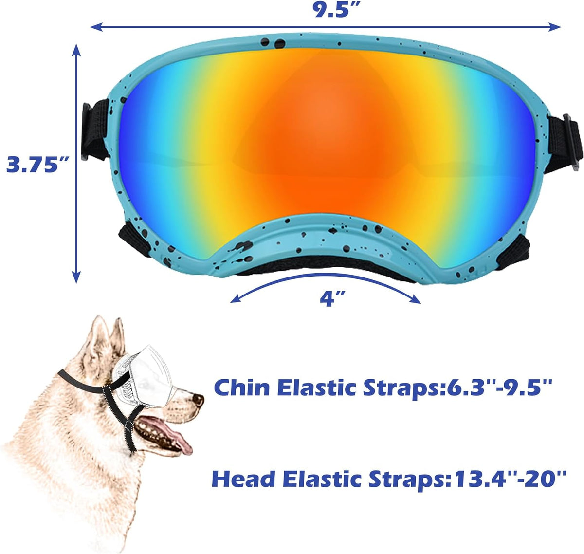 Large Dog Sunglasses with Adjustable Strap UV Protection, Winproof Dog Puppy Sunglasses, Suitable