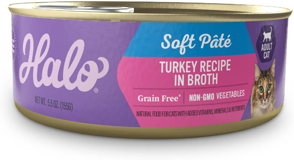 Halo Wet Cat Food Whole Turkey Stew Recipe, Grain Free Wet Cat Pate, Canned Cat Food for Extra