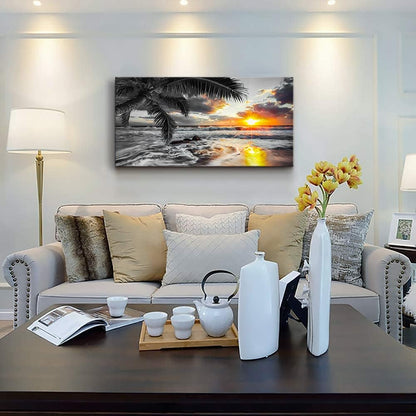Yxbhhym-Black and White Wall Art Beach Décor Large Ocean Canvas Pictures Wave Sunrise Seascape