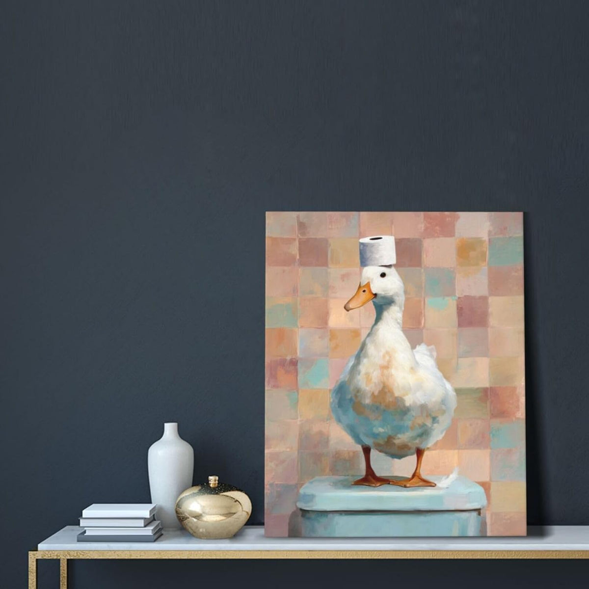 Funny Duck Bathroom Wall Art Cute Duck on Toilet Canvas Wall Decor Funny Quirky Farm Animal