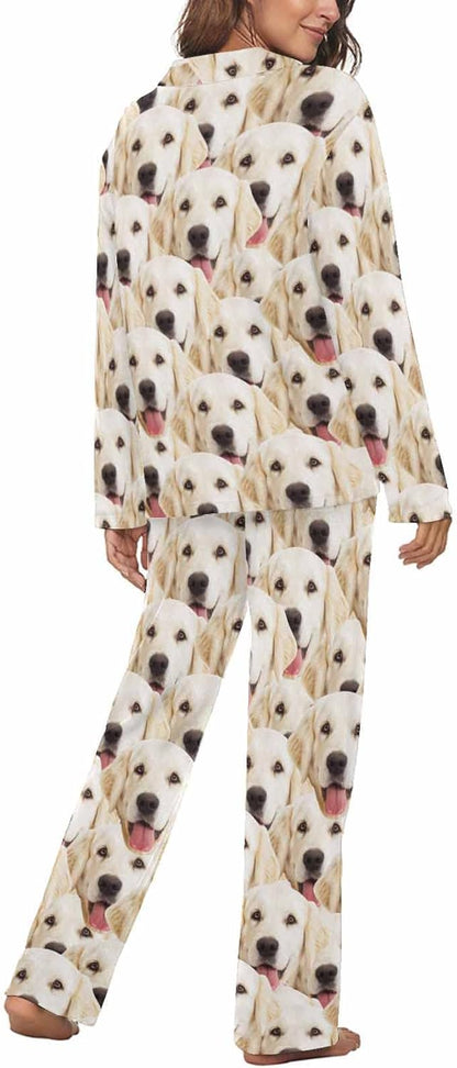 MyPupSocks Custom Face Pajamas for Women Set, Personalized Photo Long Sleepwear XS-XXL