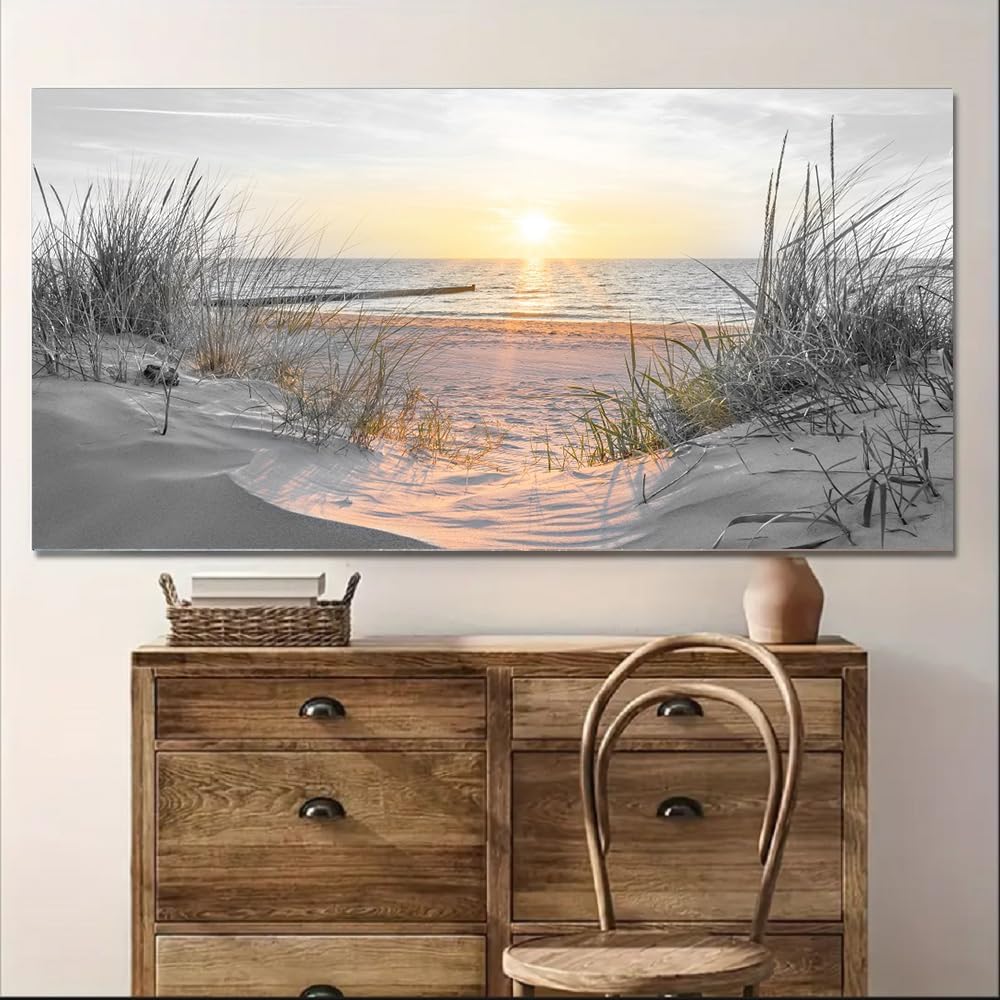Yxbhhym-Large Wall Decor Living Room Black and White Sunset Beach Wall Art Ocean Picture Print