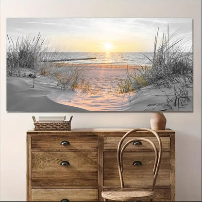 Yxbhhym-Large Wall Decor Living Room Black and White Sunset Beach Wall Art Ocean Picture Print