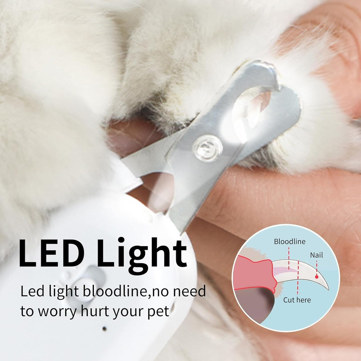 PAKEWAY Pet Nail Clipper with LED & -U-V Light, Cat Claw Trimmer with Ultra Bright LED Light for