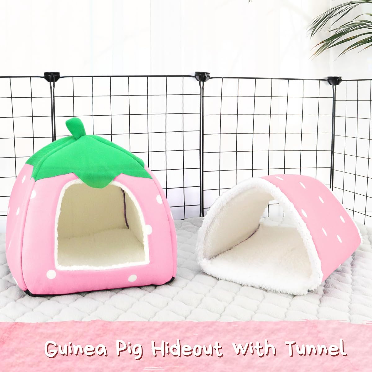 Guinea Pig Hideout with Tunnel, Washable Chinchilla House Bed, Fleece Hideaway, Enrichment Toys