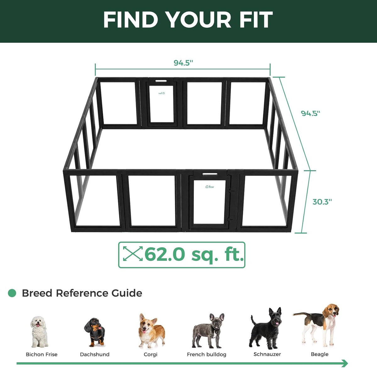 FXW AuraSpace Acrylic Indoor Unleashed Dog Playpen for Small and Medium Dogs, 30 Inch, 16 Panels
