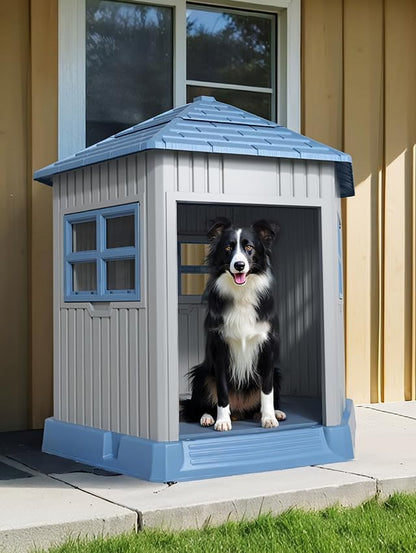 Vixzen Large Outdoor Dog House,Durable Water Resistant Resin Dog House,Doghouse for Small to Large