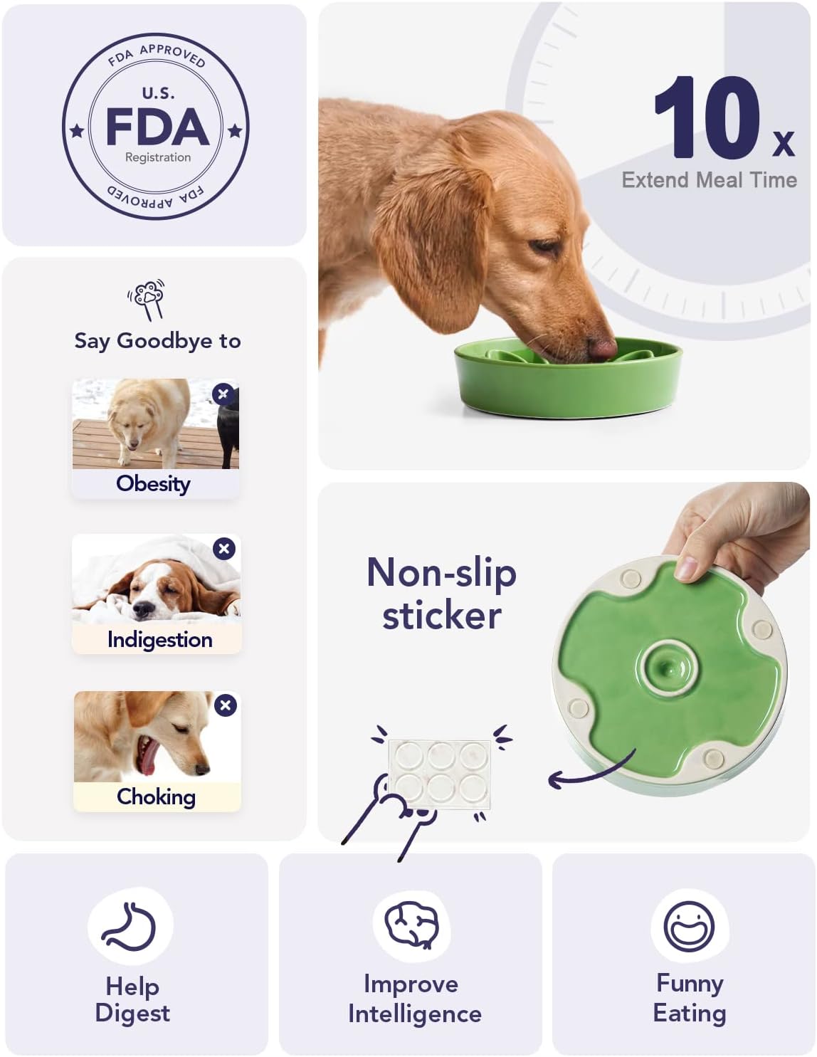 LE TAUCI Ceramic Slow Feeder Dog Bowls Small Breed, 0.6 Cups Dog Food Dish for Fast Eaters, Puzzle
