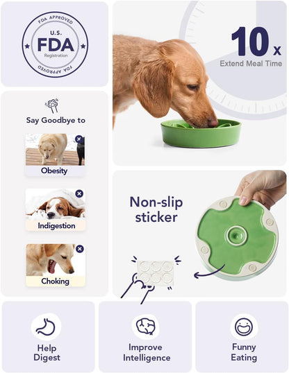 LE TAUCI Ceramic Slow Feeder Dog Bowls Small Breed, 0.6 Cups Dog Food Dish for Fast Eaters, Puzzle