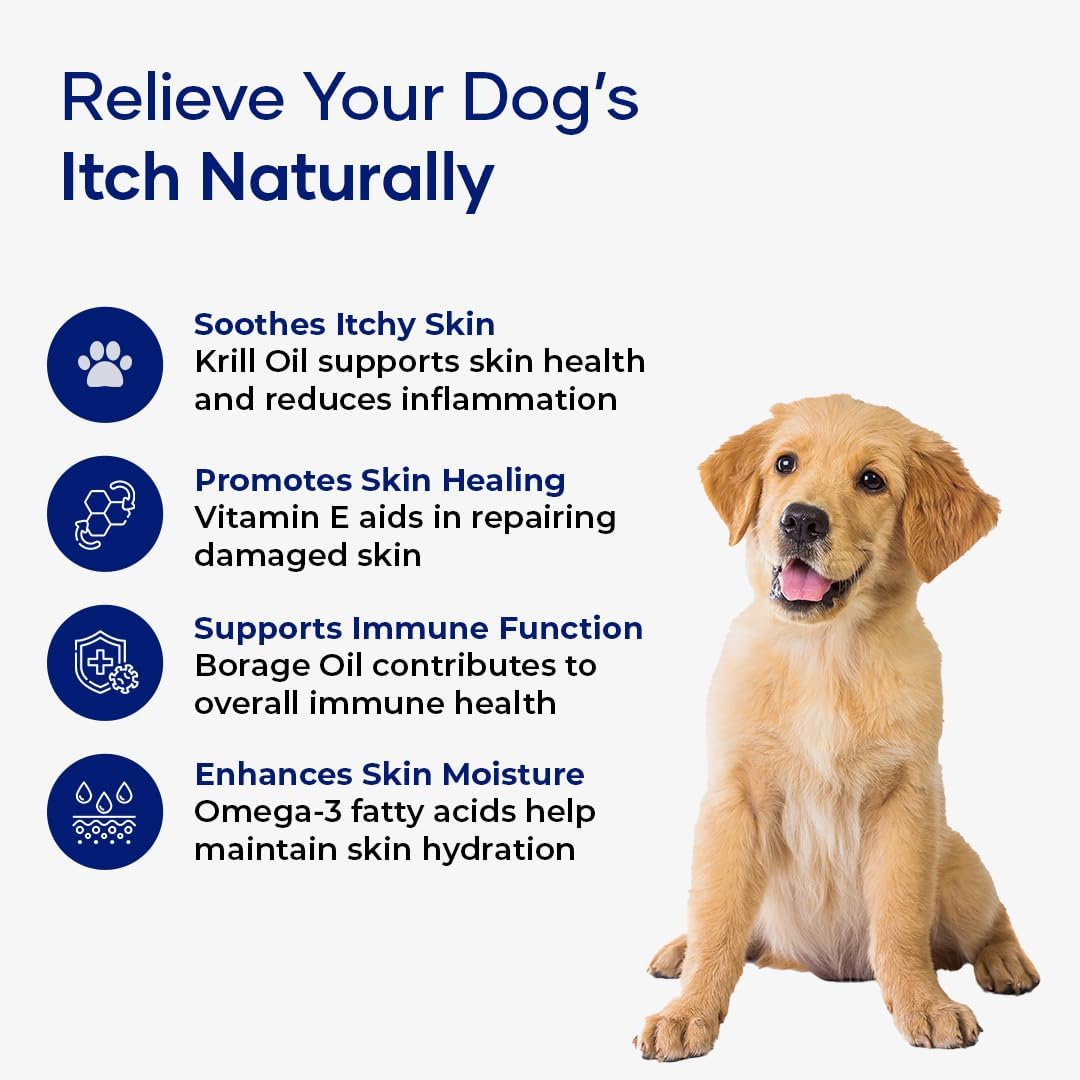 Itch Relief Chews for Dogs – Vitamin E & Borage Oil Supplement – Packed with Beneficial Fatty Acids