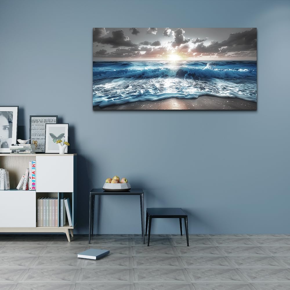 hyidecorart Canvas Wall Decor For Office Large Wall Art For Living Room Blue Beach Painting Sea