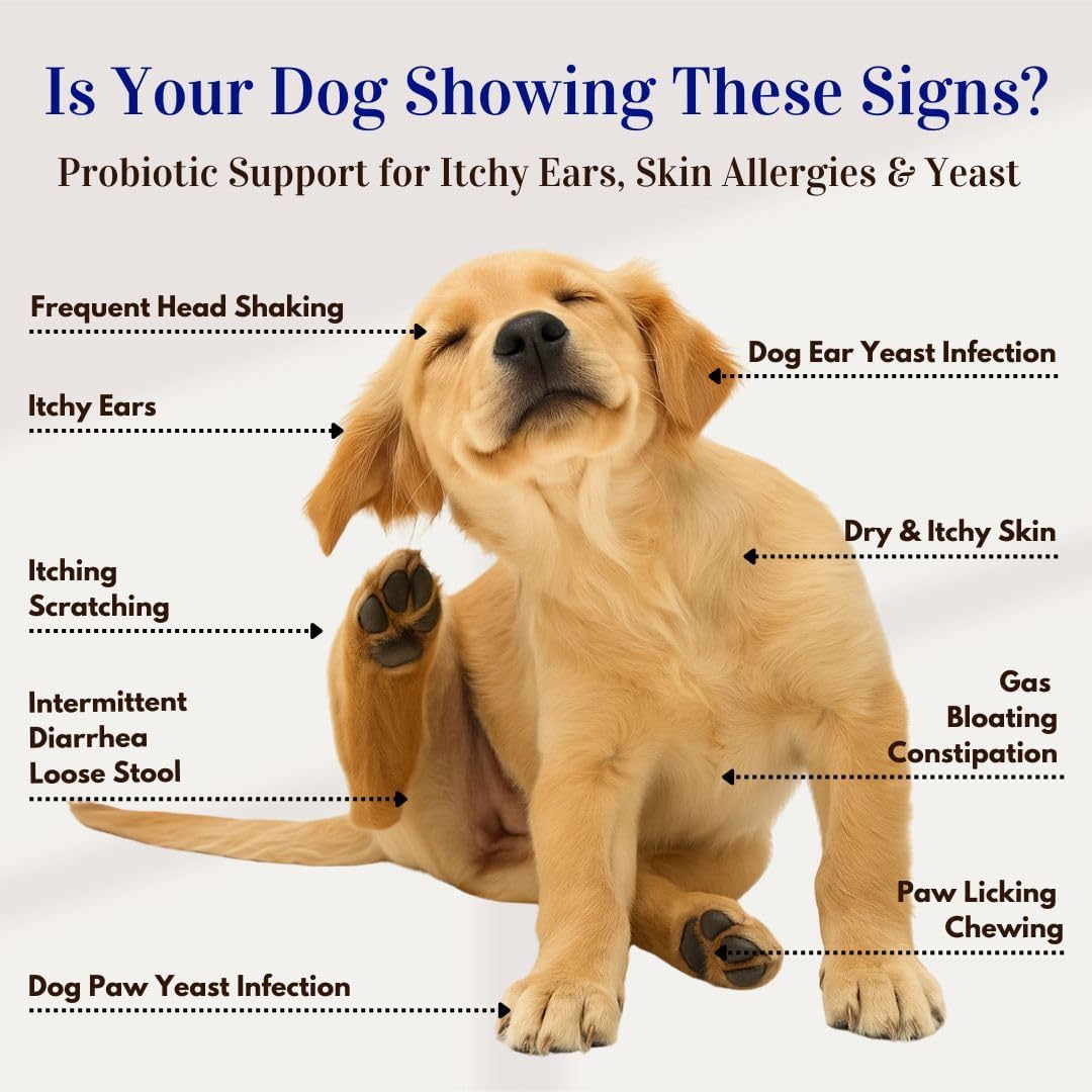 Dog Probiotics for Yeast, Itchy Skin and Itchy Ears, Allergy Relief, Daily Immune Support with