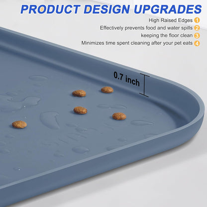 Silicone Pet Feeding Mat with Raised Edge for Food and Water, Dog Bowl Mats, Cat Bowls Placemat