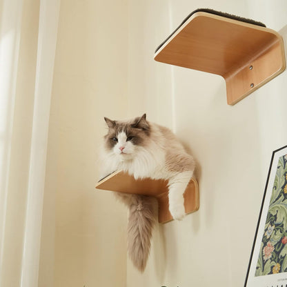 2 Set Cat Wall Steps - Wooden Cat Climbing Shelf for Wall - Cats Wall Stairs with Scratching Mat